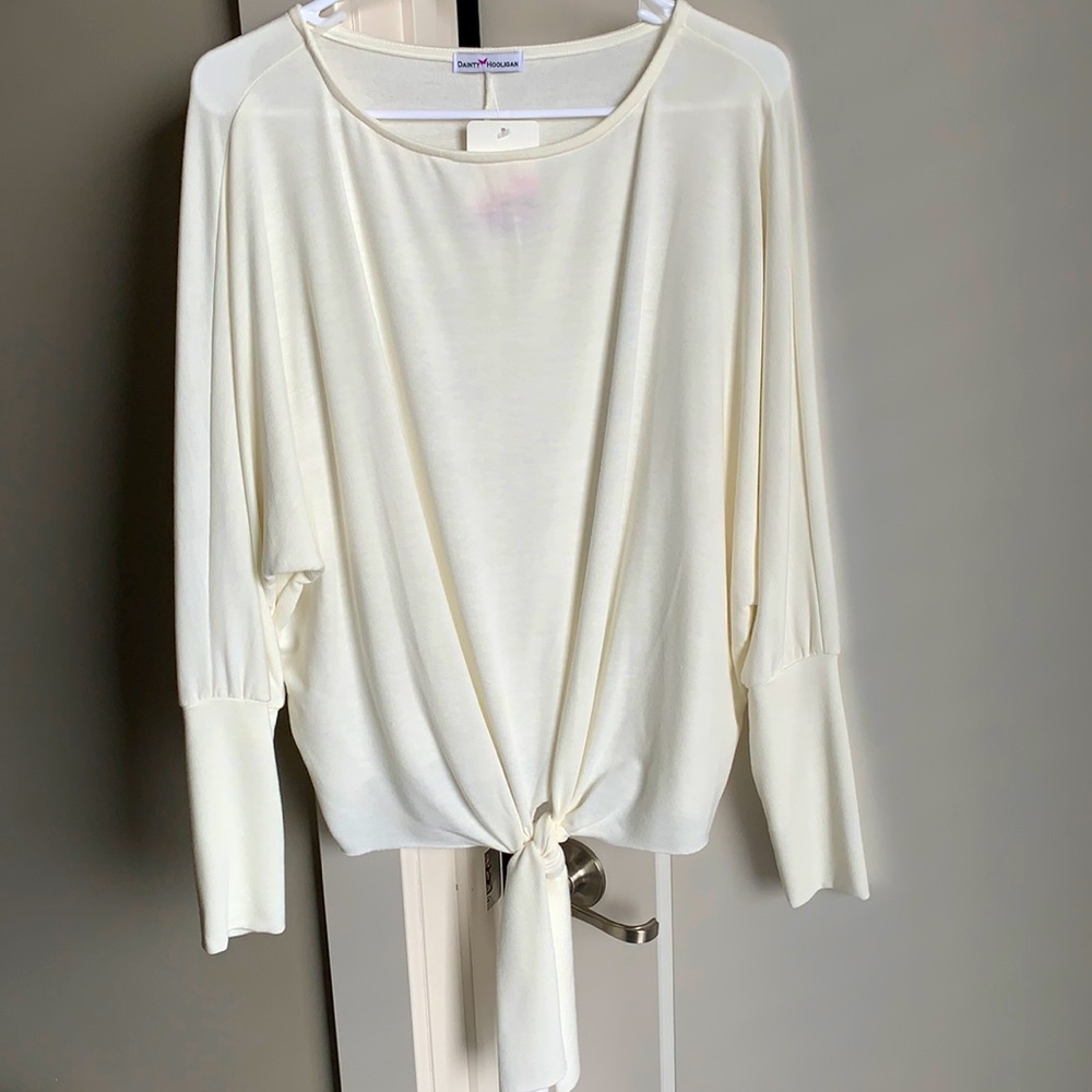 Long Sleeve Ivory Front Knot Top